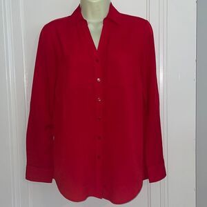 Talbots red polyester long sleeved button down shirt
